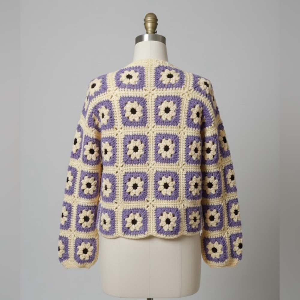 Purple and Cream Crochet Sweater